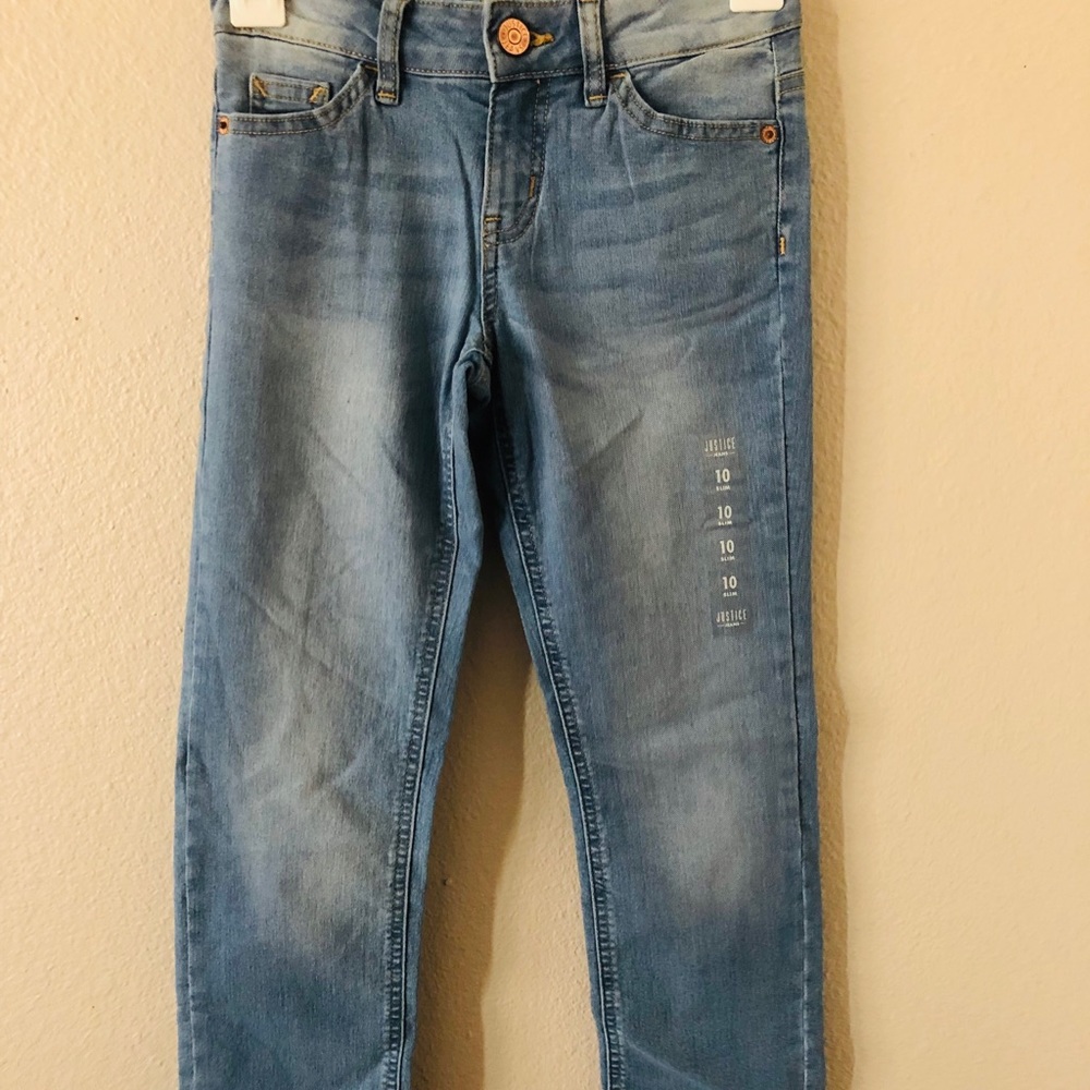 Justice light wash skinny mid-rise jeans